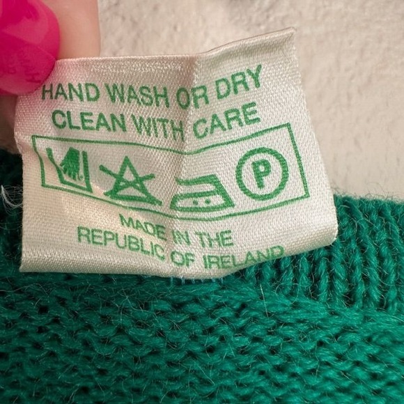 Vintage Trag Knitwear Ireland Claddaugh Kelly Green V-Neck‎ Wool Sweater MD - Picture 4 of 5